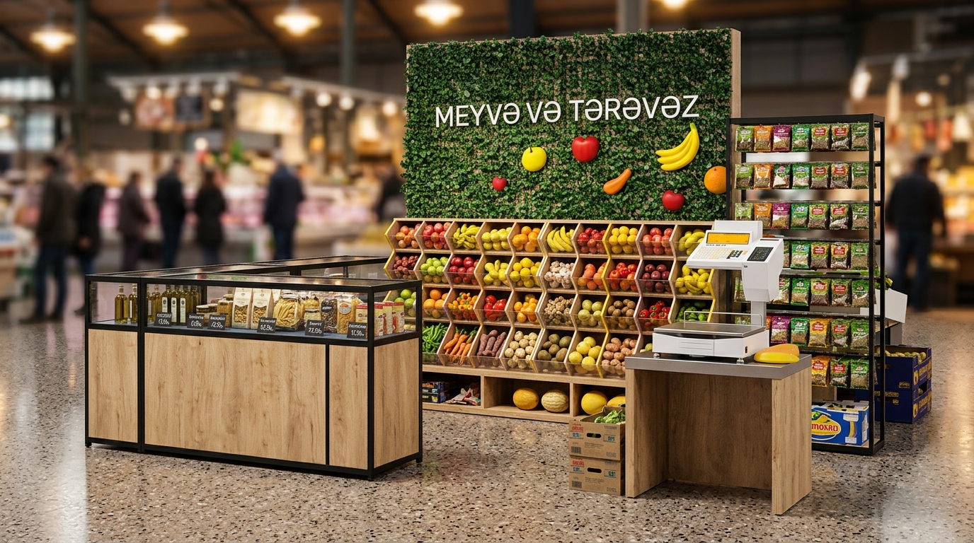 Metal və laminat vitrinli məhsul stend nümunələri